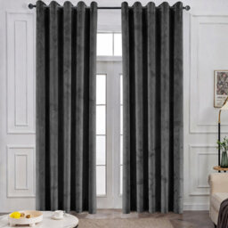 Oxford Homeware Eyelet Velvet Curtains Charcoal Fully Lined Blackout Thermal Insulated Eyelet Curtains Pair (W)228Cm X (L)228Cm - thumbnail 9