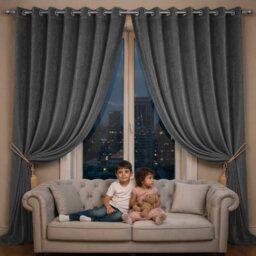 Oxford Homeware Eyelet Velvet Curtains Charcoal Fully Lined Blackout Thermal Insulated Eyelet Curtains Pair (W)228Cm X (L)228Cm - thumbnail 8