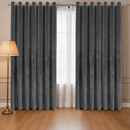 Oxford Homeware Eyelet Velvet Curtains Charcoal Fully Lined Blackout Thermal Insulated Eyelet Curtains Pair (W)228Cm X (L)228Cm
