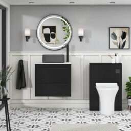 Royal Bathrooms Royal Bathroom Elmore 600mm Nocturne Black Wall Mounted Bathroom Vanity Unit 2 Drawer Plain White Worktop With Art Square Basin - thumbnail 5