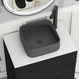 Royal Bathrooms Royal Bathroom Elmore 600mm Nocturne Black Wall Mounted Bathroom Vanity Unit 2 Drawer Plain White Worktop With Art Square Basin - thumbnail 4