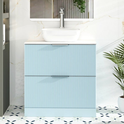 Royal Bathrooms Evora 800mm Powder Blue Fluted Floor Standing Vanity Unit 2 Drawer With Countertop Basin - Elva - image 1