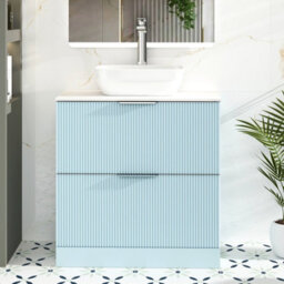 Royal Bathrooms Evora 800mm Powder Blue Fluted Floor Standing Vanity Unit 2 Drawer With Countertop Basin - Elva - thumbnail 1