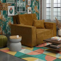 Single Sofa Bed With Bedding Storage Viva Star I Mustard Poso Fabric Pull Out Seat Wooden Frame Freestanding Modern Living Room