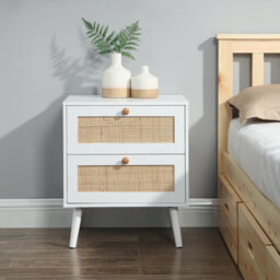 Home Treats Set Of 2 Rattan Chest Of Drawers White Wooden Bedside Table 2 Drawer - thumbnail 1