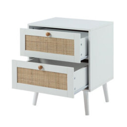 Home Treats Set Of 2 Rattan Chest Of Drawers White Wooden Bedside Table 2 Drawer - thumbnail 6