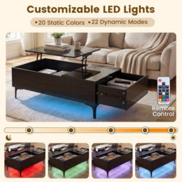 Lift Top Coffee Table With Hidden Storage Drawer Metal Legs High Gloss Black - thumbnail 5
