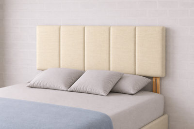 "Urban Textures-5 Vertical Panels Luxury 20"" High Linen Fabric Upholstered Bed Headboard-Cream" - image 1