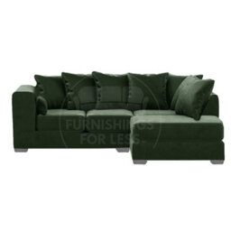Furnishings For Less UK Ella Boxed Arm Plush Velvet 3 To 4 Seater L Shaped Corner Sofa  Green Right Hand Facing