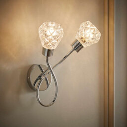 Valuelights Astley Pair Of Chrome 2 Way Wall Lights With Swirl Effect Shades - thumbnail 2