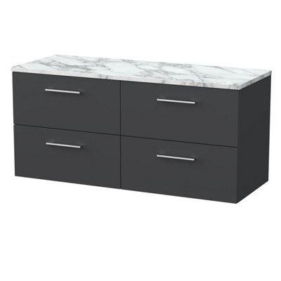 Balterley Pershall Contemporary Wall Hung 4 Drawer Vanity Unit With Laminate Worktop, 1200mm, Dark Grey - image 1