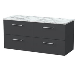 Balterley Pershall Contemporary Wall Hung 4 Drawer Vanity Unit With Laminate Worktop, 1200mm, Dark Grey - thumbnail 1