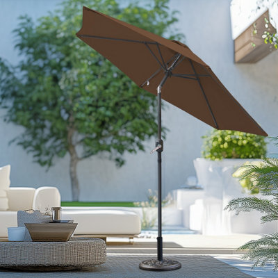 Sundaze 2.5M Coffee Round Garden Parasol Umbrella Patio Sun Shade Canopy Crank Tilt With Base - image 1