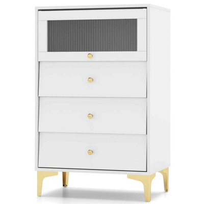 3 Drawer Dresser W/ Flip-Up Fluted Glass Door - image 1