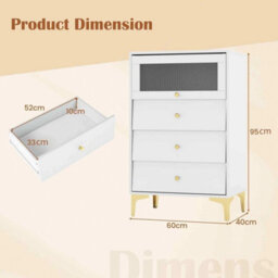 3 Drawer Dresser W/ Flip-Up Fluted Glass Door - thumbnail 2