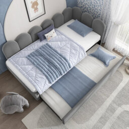 Btm 3Ft Upholstered Daybed 90X190 Cm, Single Sofa Bed With Pull Out Guest Bed, Slatted Frame, Velvet, Grey, No Mattress - thumbnail 8