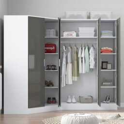 Reflect 2Pc Wardrobe Bundle - 2 Door Corner + 3 Door Mirror - Grey Gloss & Matt White - H: 180Cm X W: 179Cm X D: 103Cm - thumbnail 4