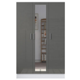 Reflect 2Pc Wardrobe Bundle - 2 Door Corner + 3 Door Mirror - Grey Gloss & Matt White - H: 180Cm X W: 179Cm X D: 103Cm - thumbnail 9