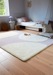 Cream Purple Handmade Abstract 9mm Thick Stain-Resistant Rug For Bedroom, Dining Room, Wool Area Rug-120Cm X 170Cm - thumbnail 2