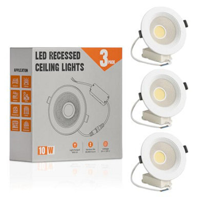 Led Recessed Ceiling Spotlights Pack Of 3 10W Cool White 6000K Slim Dimmable Adjustable Downlights - image 1