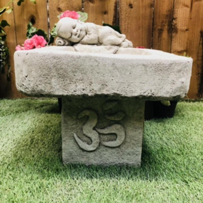 Stone Cast Small Birdbath Monk Buddha - image 1
