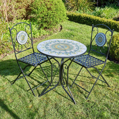 Home Source Hampshire Mandala Mosaic Outdoor Patio Garden Metal Bistro Set Black - image 1