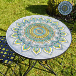 Home Source Hampshire Mandala Mosaic Outdoor Patio Garden Metal Bistro Set Black - thumbnail 5