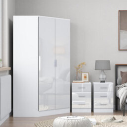 Reflect 3Pc Wardrobe Bundle - 2 Door Corner + 2X 3 Drawer Bedsides - White Gloss & Matt White - H: 180Cm X W: 179Cm X D: 103Cm - thumbnail 3