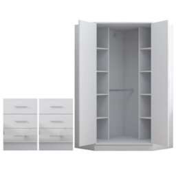 Reflect 3Pc Wardrobe Bundle - 2 Door Corner + 2X 3 Drawer Bedsides - White Gloss & Matt White - H: 180Cm X W: 179Cm X D: 103Cm - thumbnail 6