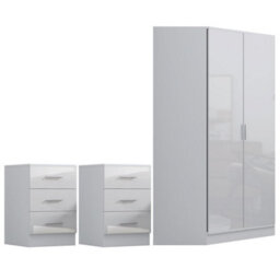Reflect 3Pc Wardrobe Bundle - 2 Door Corner + 2X 3 Drawer Bedsides - White Gloss & Matt White - H: 180Cm X W: 179Cm X D: 103Cm - thumbnail 7