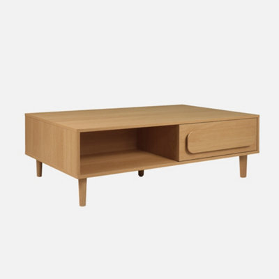 Sweeek - Vintage Oak Wood Effect Coffee Table With 1 Drawer Juliana 120X55X38 Cm - image 1