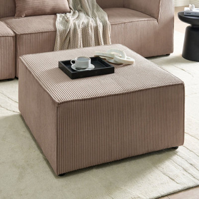 Wyld and Coco Nexra Modern Corduroy Ottoman Sand Beige - Square Footstool W83 X D83 X H41Cm - image 1