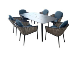 Sh&g Bolingbroke 6 Seat Dining Table Set - 7 Piece Dining Table & Chairs - Aluminium & Grey Rattan With Grey Cushions - Outdoor - thumbnail 8
