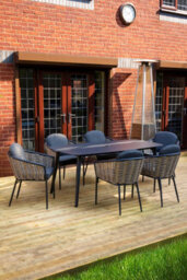 Sh&g Bolingbroke 6 Seat Dining Table Set - 7 Piece Dining Table & Chairs - Aluminium & Grey Rattan With Grey Cushions - Outdoor - thumbnail 2