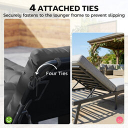 Outsunny Sun Lounger Cushions Only, Replacement Pads With 4 Ties - thumbnail 6