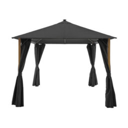 Sweeek - Aluminum Gazebo 3X3M With Wood Effect, Curtains, And Led Anthracite - Veluna - thumbnail 5
