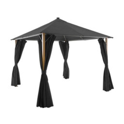 Sweeek - Aluminum Gazebo 3X3M With Wood Effect, Curtains, And Led Anthracite - Veluna - thumbnail 2