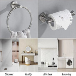 Silver Toilet Roll + Ring Set New Stainless Steel Toilet Roll Holder And Towel Ring Set Bathroom Wall Mounted - thumbnail 5