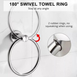 Silver Toilet Roll + Ring Set New Stainless Steel Toilet Roll Holder And Towel Ring Set Bathroom Wall Mounted - thumbnail 3