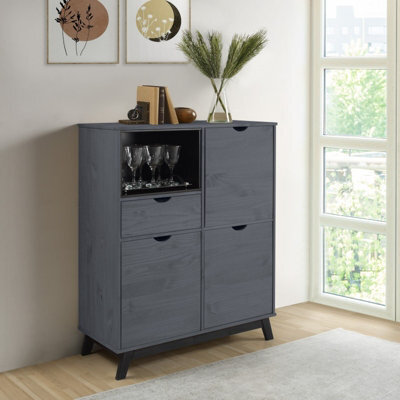 Mercers Furniture Scandian Grey Sideboard Cabinet Solid Wood Pine Wooden Drinks Cupboard Height-120Cm Width-96Cm Depth-40Cm - image 1