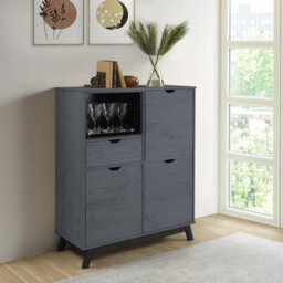 Mercers Furniture Scandian Grey Sideboard Cabinet Solid Wood Pine Wooden Drinks Cupboard Height-120Cm Width-96Cm Depth-40Cm