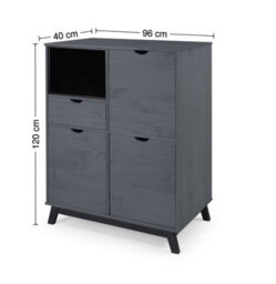 Mercers Furniture Scandian Grey Sideboard Cabinet Solid Wood Pine Wooden Drinks Cupboard Height-120Cm Width-96Cm Depth-40Cm - thumbnail 8