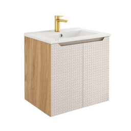 Impact Furniture Bathroom Vanity Unit With Basin 600mm Sink Cabinet Wall Hung Floating Luxury Storage Beige Cashmere Oak Luxor - thumbnail 3