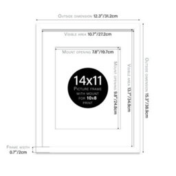 "14X11"" White Frame With Mount For 10X8"" Pictures 20mm Thin Edge Portrait And Landscape Display With Wall Hooks And Kickstand" - thumbnail 2