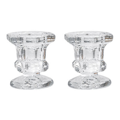 Clear Glass Candlestick Holder 5.8Cm - Hexagon Design (Set Of 2) - image 1