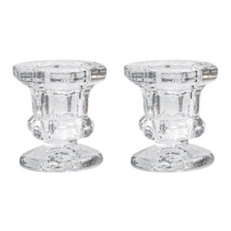 Clear Glass Candlestick Holder 5.8Cm - Hexagon Design (Set Of 2) - thumbnail 2
