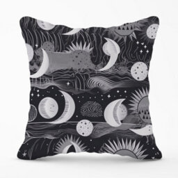 Warren Reed Designer Abstract Black White Moon And Sun Cushions 45Cm X 45Cm - thumbnail 1