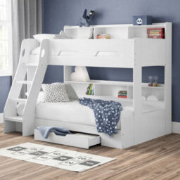 Orion White Wooden Storage Triple Sleeper Bunk Bed Frame - 3Ft Single Top And 4Ft Small Double Bottom - thumbnail 1