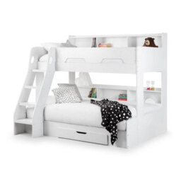 Orion White Wooden Storage Triple Sleeper Bunk Bed Frame - 3Ft Single Top And 4Ft Small Double Bottom - thumbnail 8