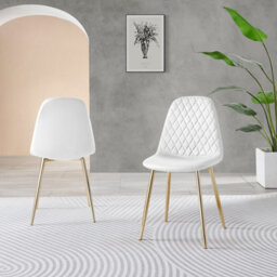 Furniturebox Uk Novara 100Cm Round Gold Leg Dining Table & 2 White Corona Gold Chairs - thumbnail 5